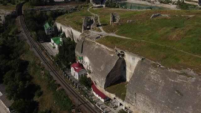  Flight over the Cave Monastery of St. Clement and the fortress in Crimea.