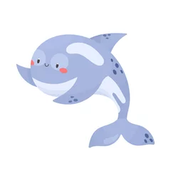 Photo sur Plexiglas Baleine Cute smiling killer whale isolated on white background. Cartoon style vector illustration. Sea animal, underwater wildlife. Adorable character for kids, nursery, print  