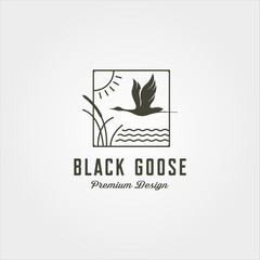 goose and river plant line art logo vector symbol illustration design