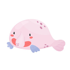 Cute smiling blobfish isolated on white background. Cartoon style vector illustration. Sea animal, underwater wildlife. Adorable character for kids, nursery, print

