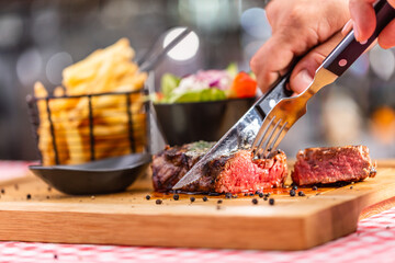 Beef steak in american restaurant
