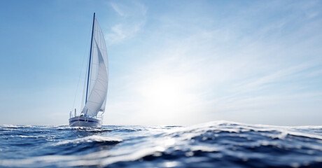 Sailing yacht on the ocean - obrazy, fototapety, plakaty