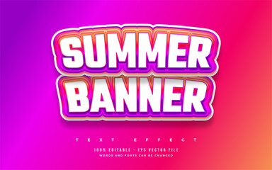 Summer Banner Text in Colorful Gradient with Curved Effect. Editable Text Style Effect