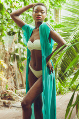 Black skin woman on tropical resort