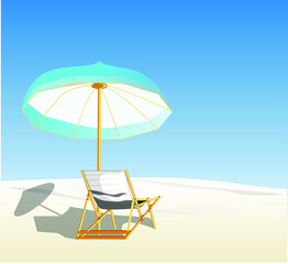 vector illustration of a beach with a beach chair and an umbrella