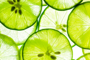 Lemon and green lime overlapped slices close-up background,Macro close up surface texture Juicy slice of lime - Powered by Adobe