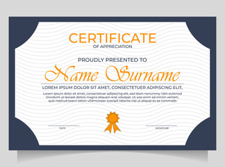 Diploma certificate border template with yellow outline design, abstract background.