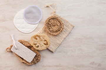 Homemade organic spa and wellness accessories top view