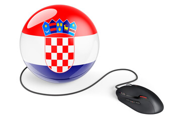 Computer mouse with Croatian flag. Internet network in Croatia concept. 3D rendering