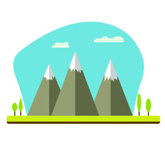 Mountain vector landscape with green trees. Nature summer illustration.