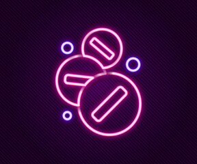 Glowing neon line Medicine pill or tablet icon isolated on black background. Capsule pill and drug sign. Pharmacy design. Colorful outline concept. Vector