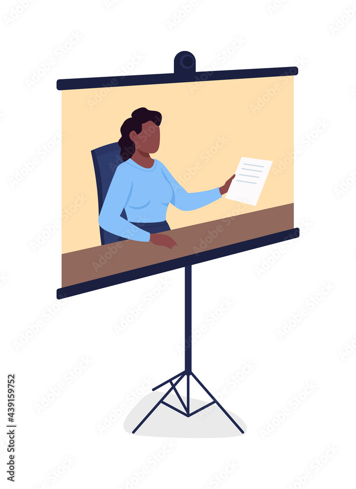Poster portable screen with online course displaying flat color vector object. high quality picture with pr
