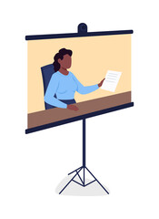 Portable screen with online course displaying flat color vector object. High quality picture with projector isolated modern cartoon style illustration for graphic design and animation