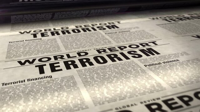 World terrorism and political violence daily newspaper report roll printing. Abstract concept 3d rendering seamless looped animation.