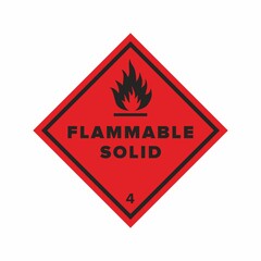 Obraz premium Flammable sign. Flame image. Hazard class 4 (solid materials). Red raster sign. The danger.