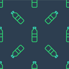 Line Bottle of water icon isolated seamless pattern on blue background. Soda aqua drink sign. Vector
