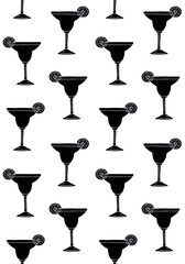 Vector seamless pattern of black hand drawn doodle sketch margarita cocktail isolated on white background