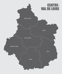Centre-Val de Loire administrative map - obrazy, fototapety, plakaty