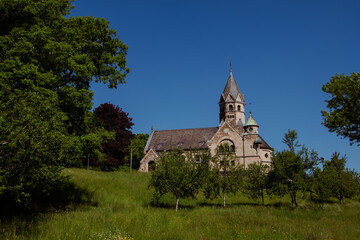 Fototapeta na wymiar The Church of the Redeemer in Mirbach on a sunny day