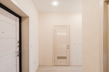 Russia, Moscow- May 29, 2020: interior room apartment modern bright cozy atmosphere. general cleaning, home decoration, room doors, renovation corridor lobby entrance hall