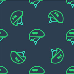 Line Bicycle helmet icon isolated seamless pattern on blue background. Extreme sport. Sport equipment. Vector