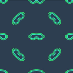 Line Ski goggles icon isolated seamless pattern on blue background. Extreme sport. Sport equipment. Vector