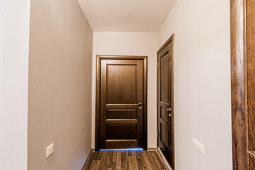 Russia, Moscow- May 29, 2020: interior room apartment modern bright cozy atmosphere. general cleaning, home decoration, room doors, renovation corridor lobby entrance hall