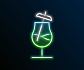 Glowing neon line Cocktail icon isolated on black background. Colorful outline concept. Vector