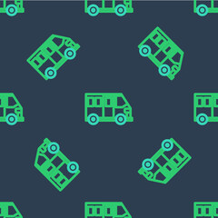 Line School Bus icon isolated seamless pattern on blue background. Public transportation symbol. Vector