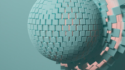 3D Illustration of cubes forming a large sphere.