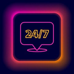 Glowing neon line Clock 24 hours icon isolated on black background. All day cyclic icon. 24 hours service symbol. Colorful outline concept. Vector