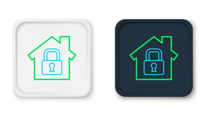 Line House under protection icon isolated on white background. Home and lock. Protection, safety, security, protect, defense concept. Colorful outline concept. Vector