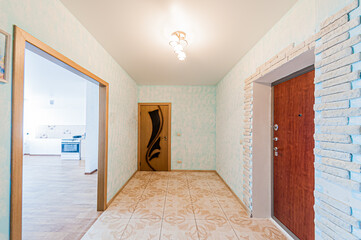 Russia, Moscow- May 29, 2020: interior room apartment modern bright cozy atmosphere. general cleaning, home decoration, room doors, renovation corridor lobby entrance hall