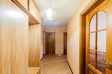 Russia, Moscow- May 29, 2020: interior room apartment modern bright cozy atmosphere. general cleaning, home decoration, room doors, renovation corridor lobby entrance hall