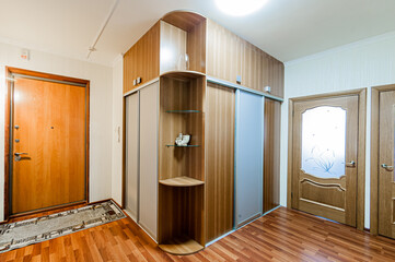 Russia, Moscow- May 29, 2020: interior room apartment modern bright cozy atmosphere. general cleaning, home decoration, room doors, renovation corridor lobby entrance hall