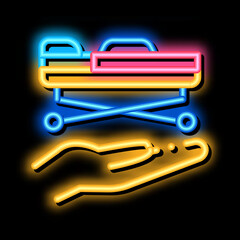 stretcher on hand neon light sign vector. Glowing bright icon stretcher on hand sign. transparent symbol illustration