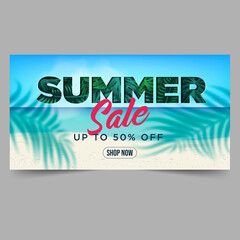 Summer sale banner with leaves