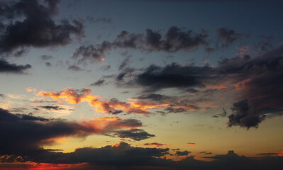 Bright contrasting clouds at sunset