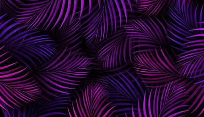 Tropical Neon Purple Palm Leaves Pattern. Jungle Background. Summer Exotic Botanical Foliage Design with Tropic Plants. Vector illustration.