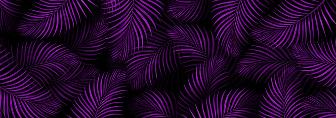 Tropical Neon Purple Palm Leaves Pattern. Jungle Background. Summer Exotic Tropic Plants. Design element ad, sign, poster, banner. Vector illustration.