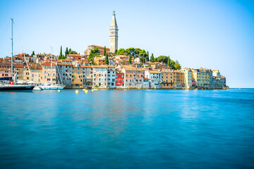 The city of Rovinj in Croatia region of Istria. a beautiful old town right by the sea, with a harbor and many small narrow streets. Old houses.