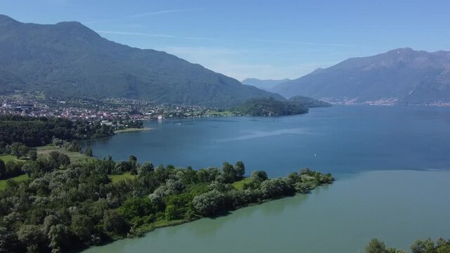Landscape of the upper Lake Como, at the mouth of the Adda river near Colico
