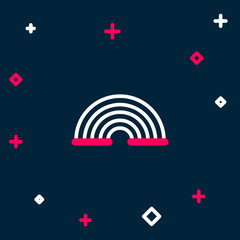 Line Rainbow icon isolated on blue background. Colorful outline concept. Vector