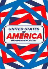 Independence Day in United States of America. The Fourth of July. Happy national holiday, celebrated annual in July 4. American flag. Country freedom day. Patriotic event design. Vector poster