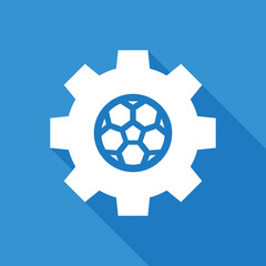 Football or Soccer Gear Vector icon in Solid Long Shadow Style. a gear with soccer ball is a symbol of settings or menu. Vector illustration icons can be used for apps, websites, or part of logo.