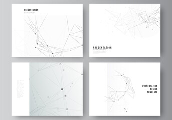 Vector layout of presentation slides design business templates, template for presentation brochure, brochure cover, report. Gray technology background with connecting lines and dots. Network concept.