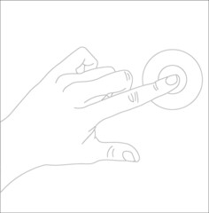 hand with button, turn on, turn off. Black and white.