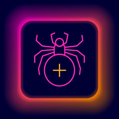 Glowing neon line Spider icon isolated on black background. Happy Halloween party. Colorful outline concept. Vector