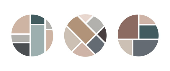 Circle mockup collage for albom photo, presentation compositions or show your product. Frame in minimalist style. Mood Board grid arrangement for presentation. Circle composition for photo album. 