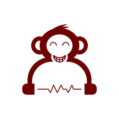 Monkey Smile and Headphone Logo Concept. Animal, Flat, Modern, Negative Space and Minimalist Logotype. Brown and White. Suitable for Logo, Icon, Symbol, Sign, Mascot and Emblem. Such as Music Logo